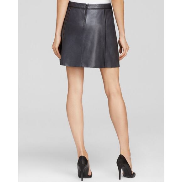 VINCE Buttery Soft Leather Miniskirt in Gray-Blue with Black Accents Size 12 - Picture 2 of 8
